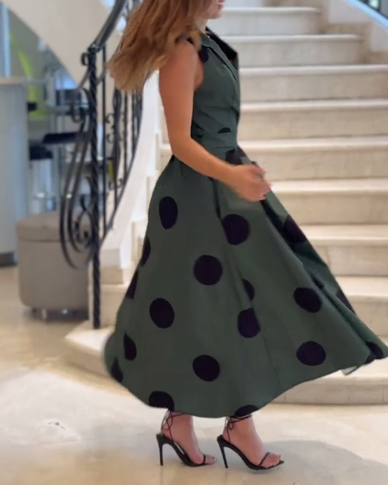 Sleeveless lapel elegant solid color dress