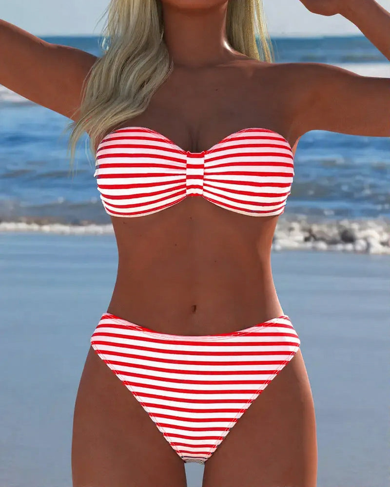 High Waist Striped Triangle Two-Piece Swimsuit