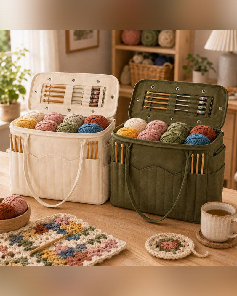 Canvas Yarn Storage Bag with Needle Pockets