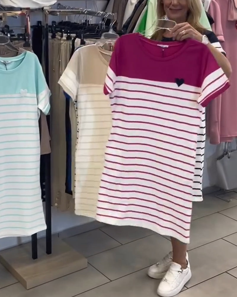 Crew Neck Casual Striped Dress