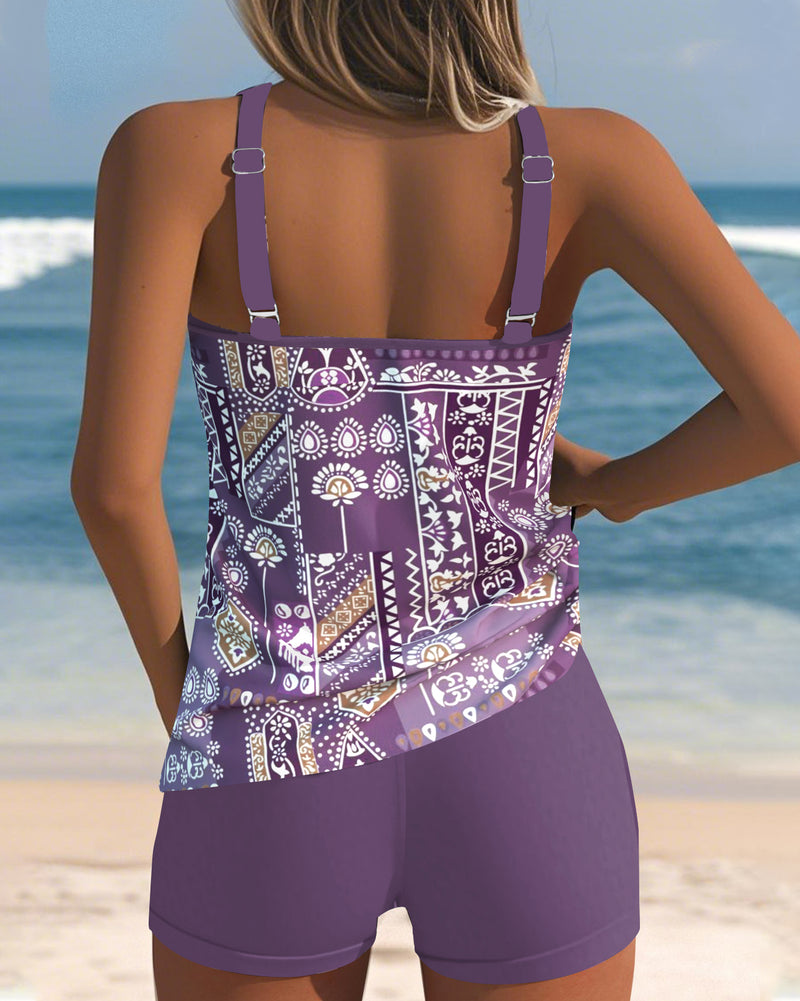 U-Neck Two-Piece Printed Tankini
