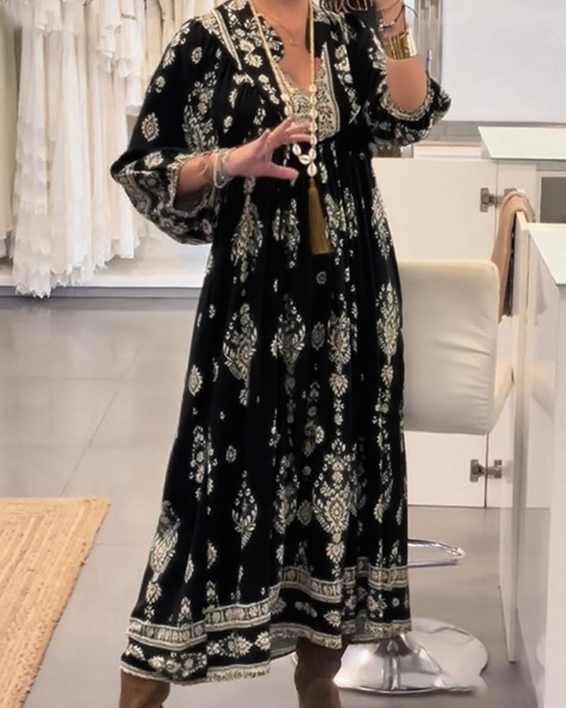 Casual Print Loose Pocket Dress