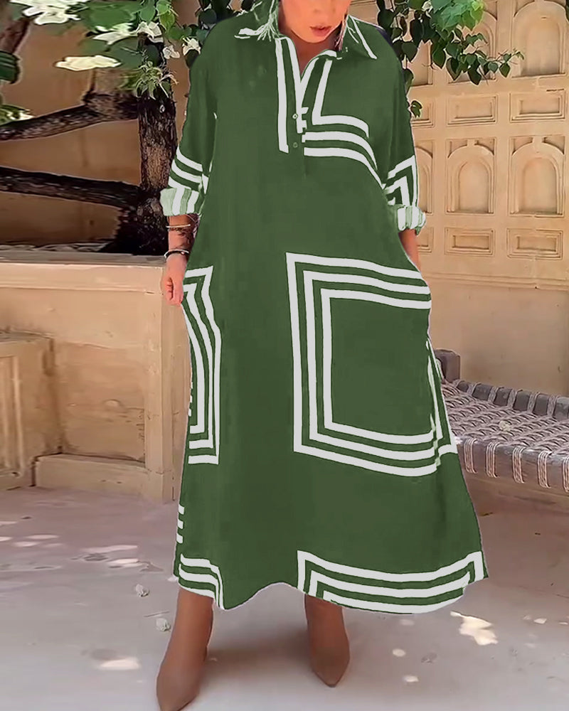 Lapel rectangular printed casual dress