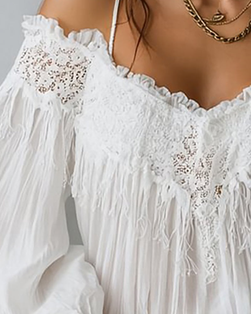 Lace And Tassel Off-The-Shoulder Camisole Top