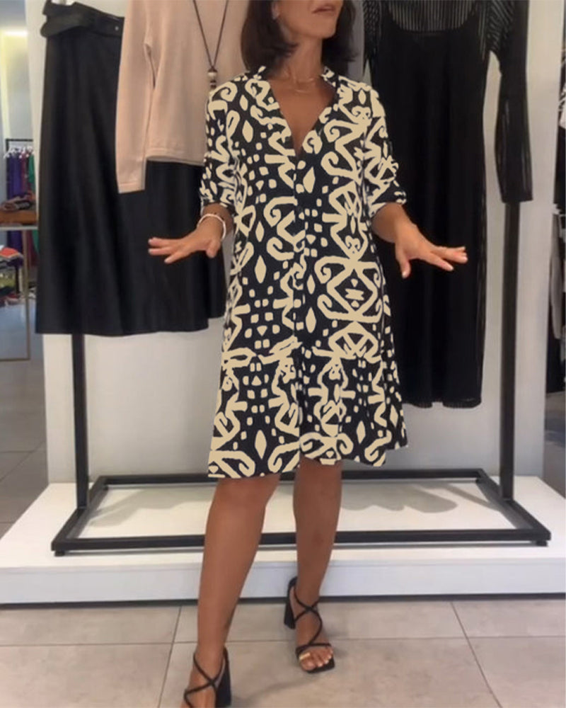 Aumora V-Neck Elegant Printed Dress