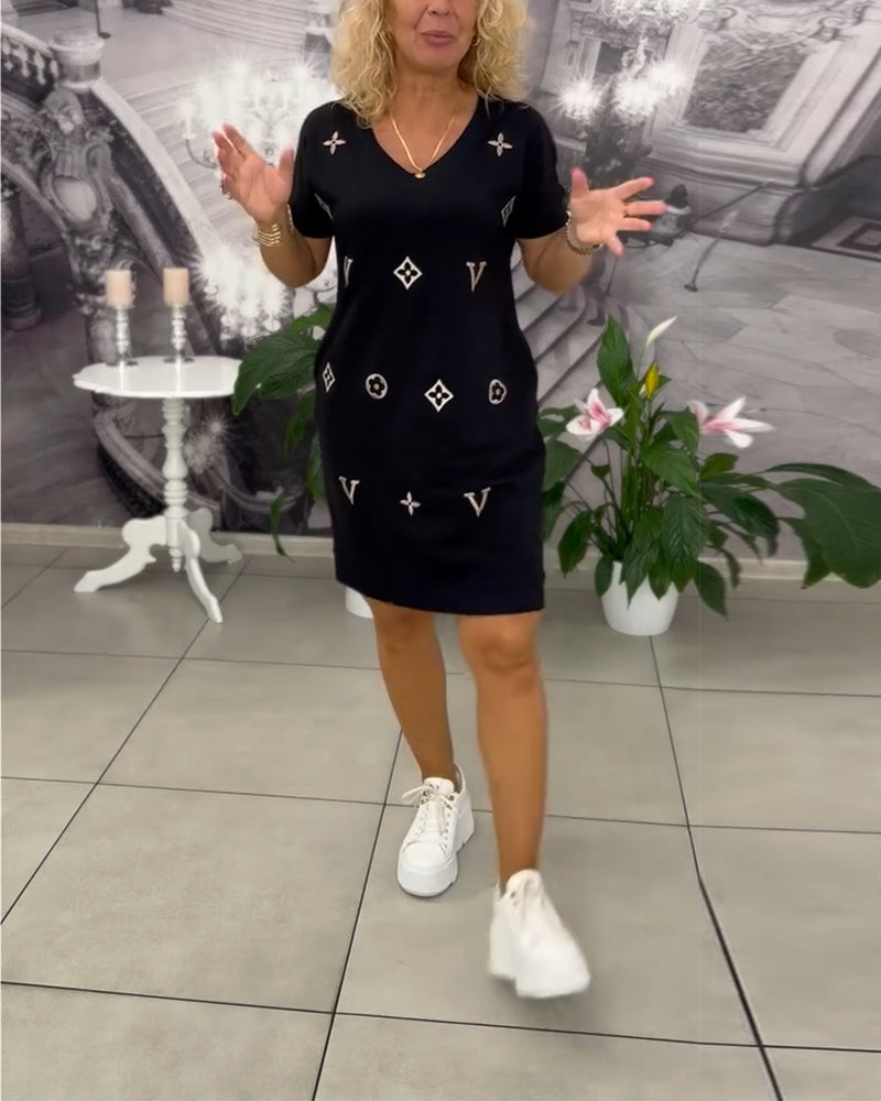 Fashion V-Neck Short-Sleeved Dress