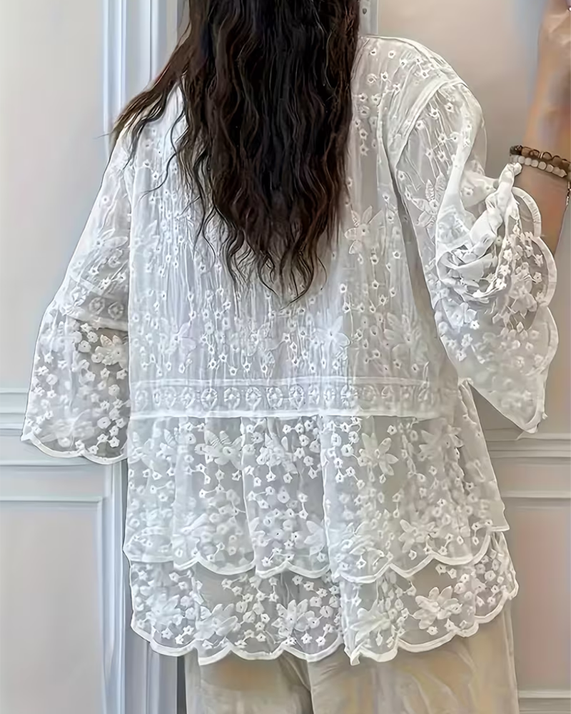 Short Sleeve Lace Trim Blouse