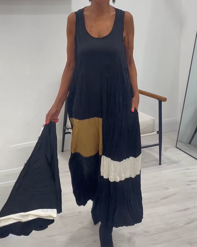 Sleeveless Contrast Pleated Dress