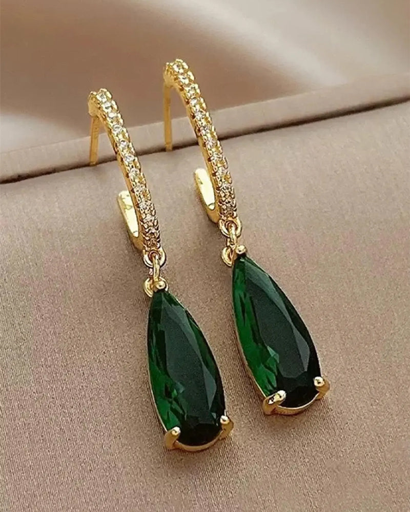 Artificial Gemstone & Rhinestone Decor Dangle Hoop Earrings
