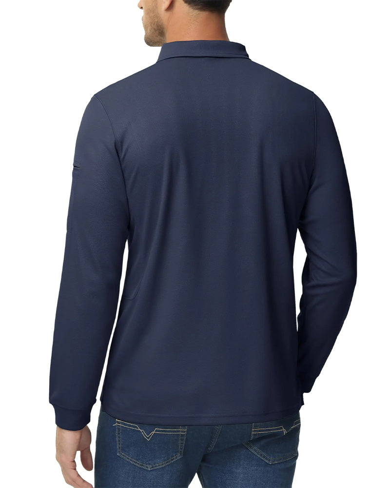 Polo Collar Long Sleeve Casual T-Shirt
