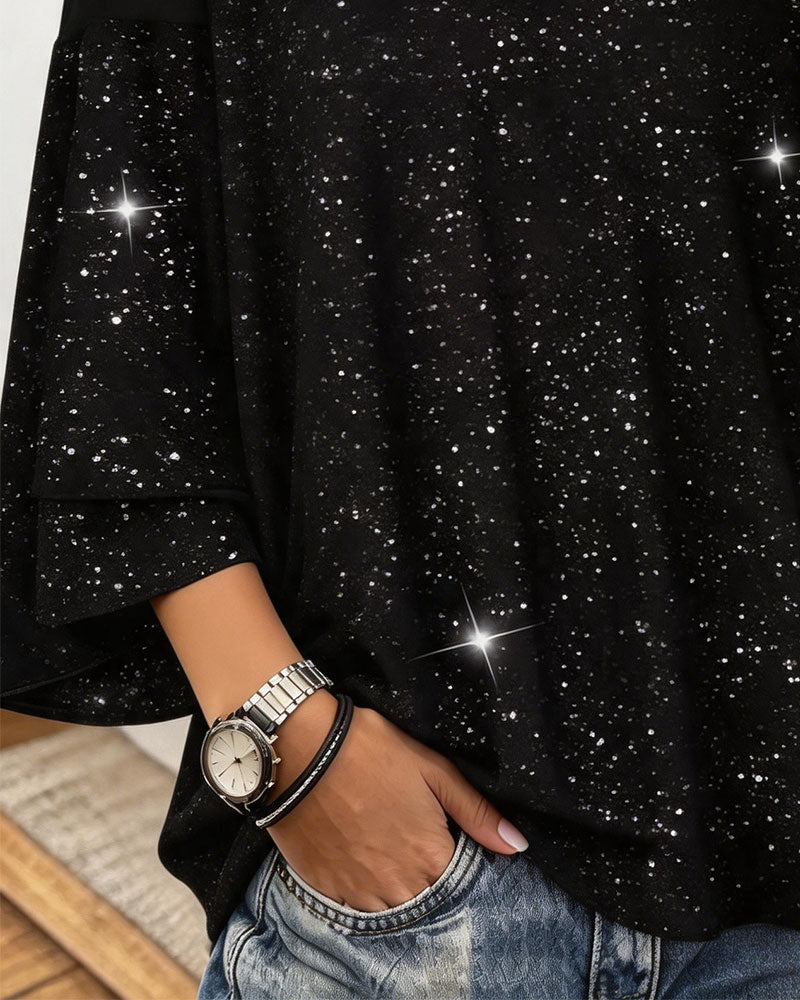 Crew Neck Flare Sleeve Blouse