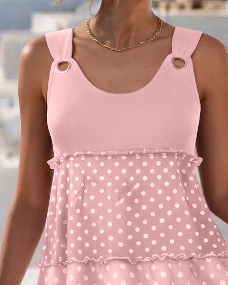 Polka Dot Stripe Tiered Spaghetti Dress