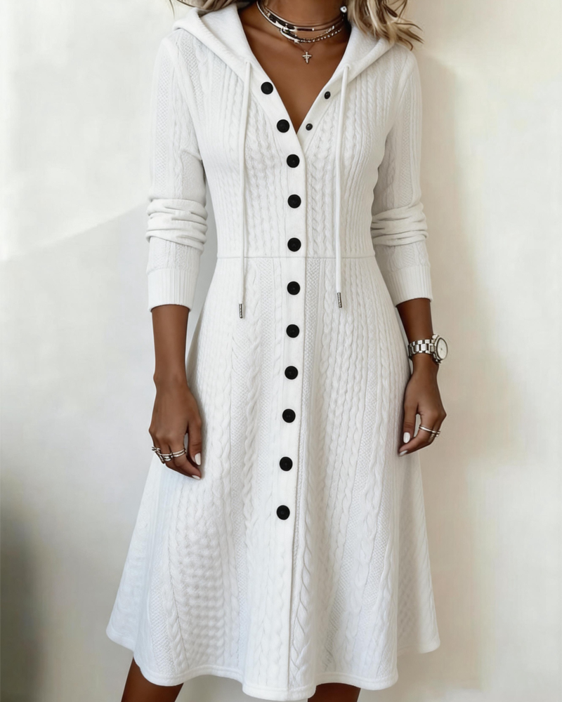 Casual Hooded Button A-Line Dress