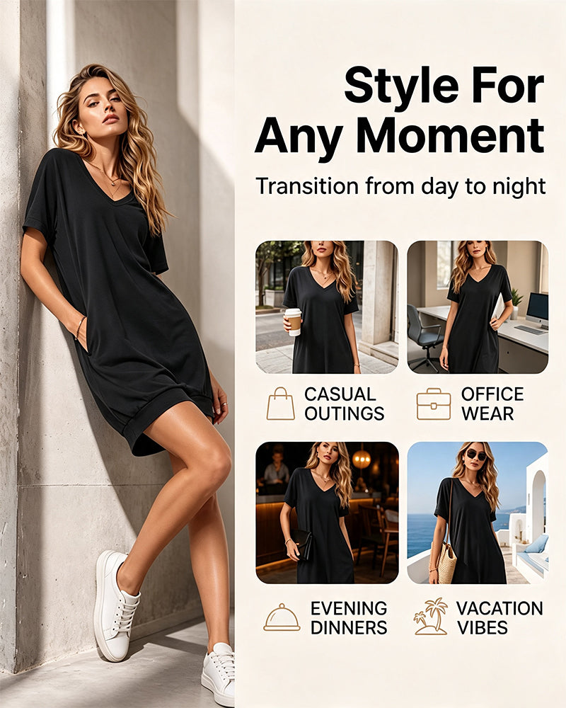 Relaxed Comfort V-Neck Solid Dress