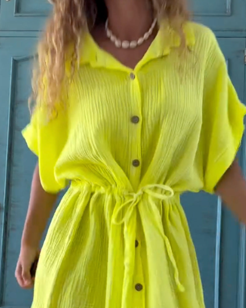 Casual Solid Color Drawstring Dress