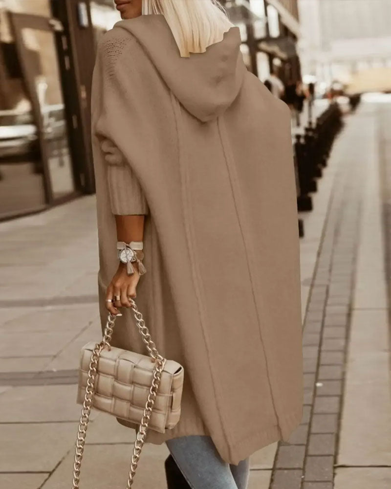 Hooded Pocket Open Front Knit Cardigan