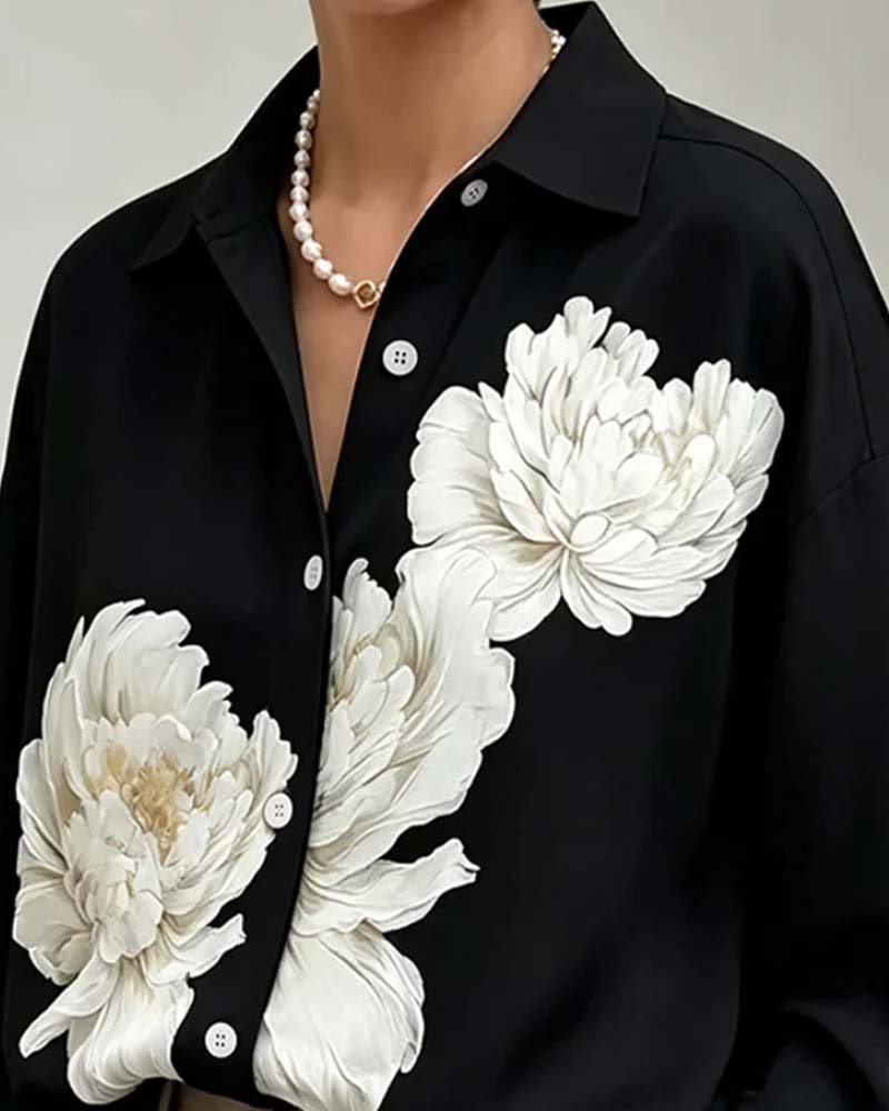 Floral Print Lapel Shirt