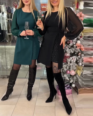 Temperament Splicing Slit Party Dress