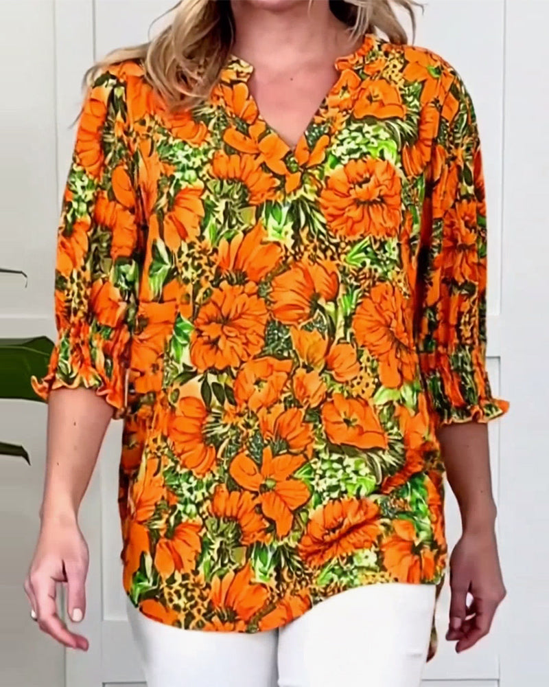 Half Sleeve Fashionable Floral Blouse