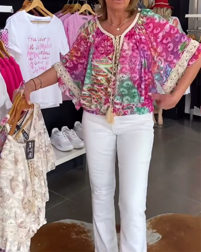 Loose Fit Bohemian Print Blouse