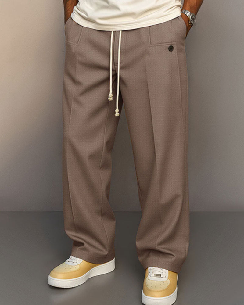 Men's Solid Color Pocket Button Drawstring Pants