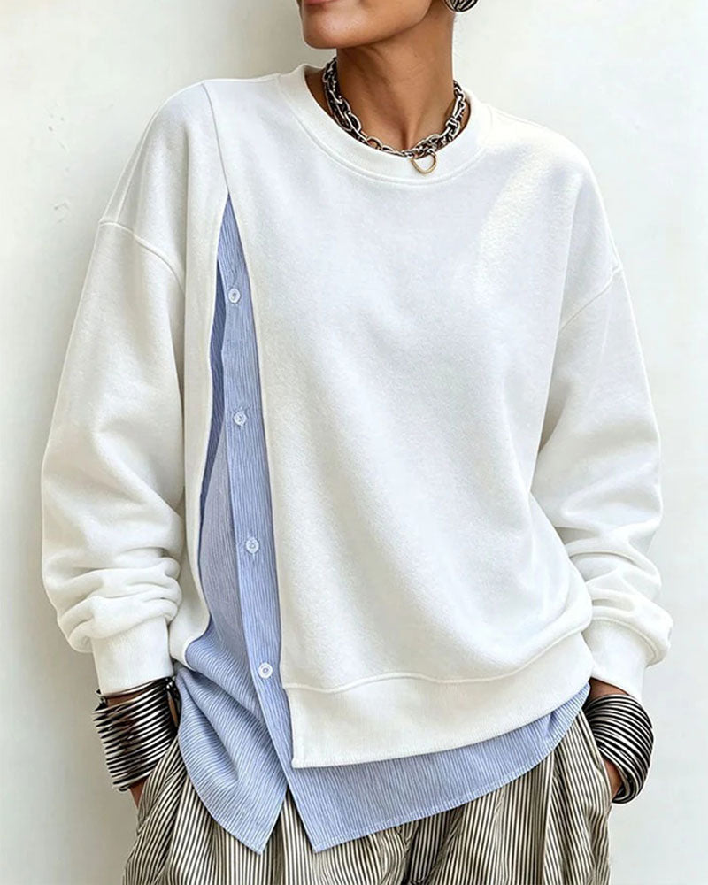 Mock Layered Patchwork Crewneck Sweatshirt