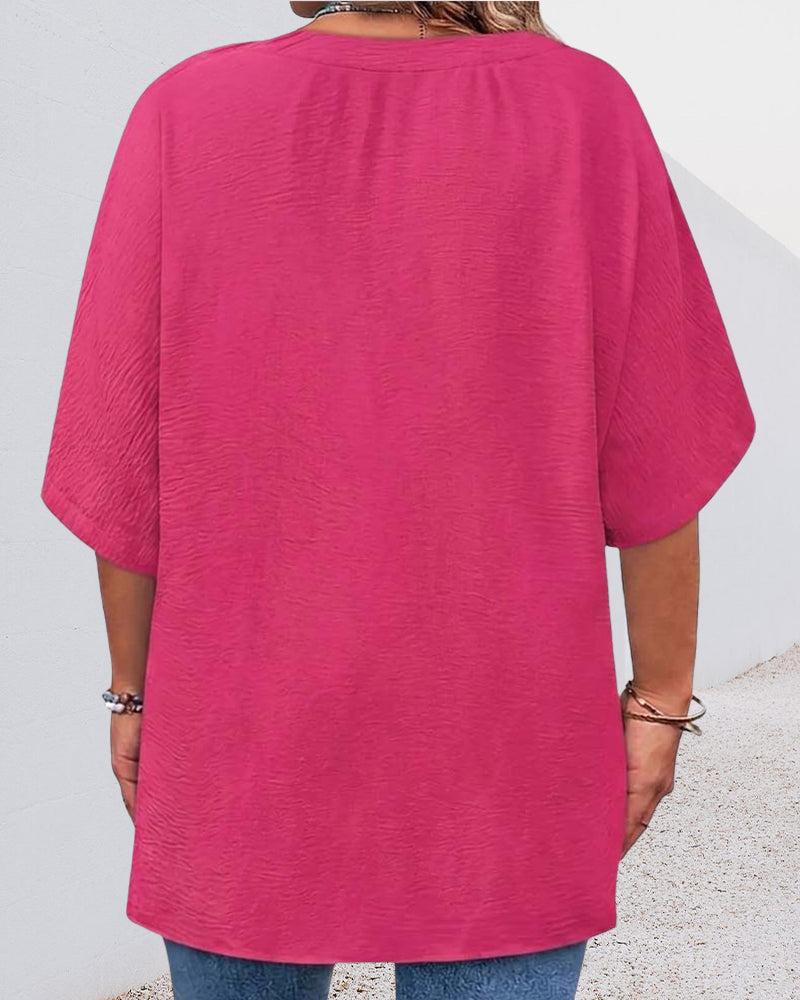 Loose Solid Color Short Sleeve Blouse