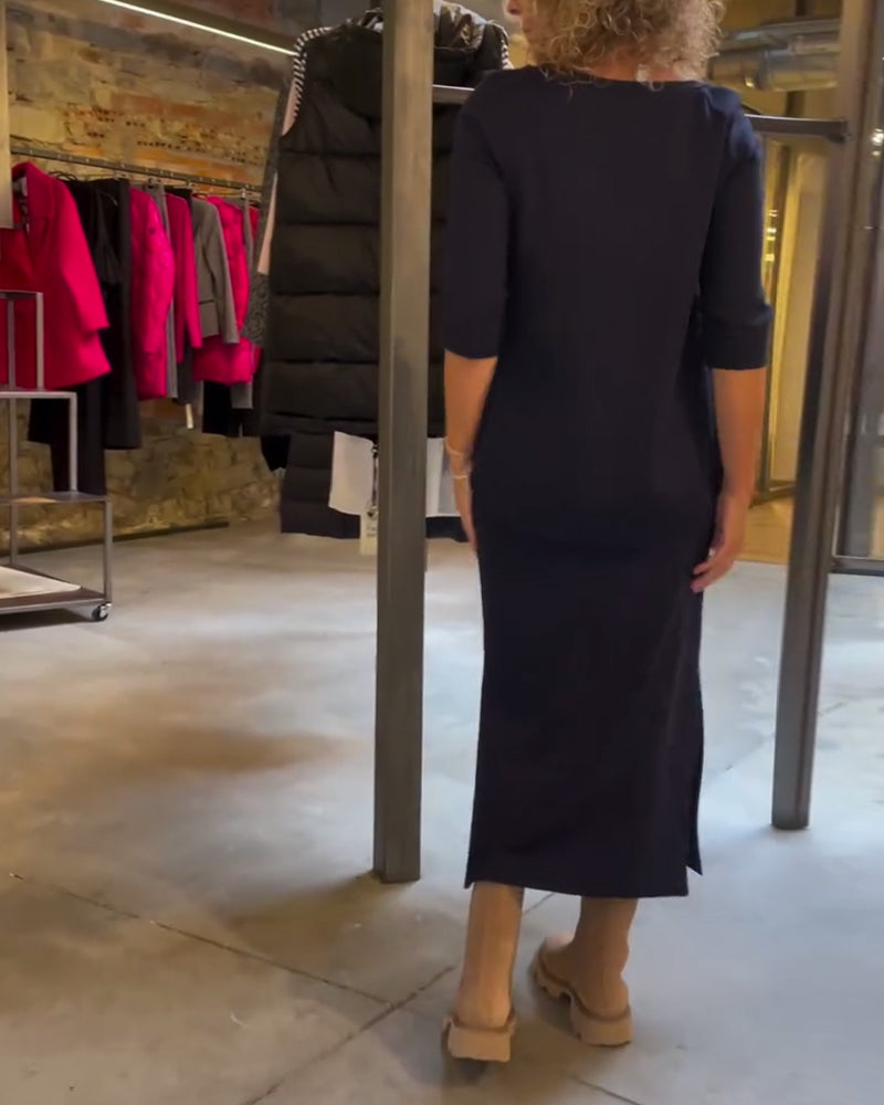 Round neck solid color simple skirt set