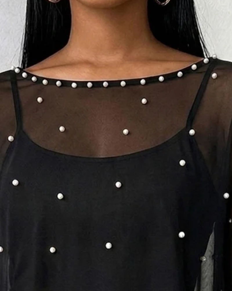 Crew Neck Slit Casual Blouse