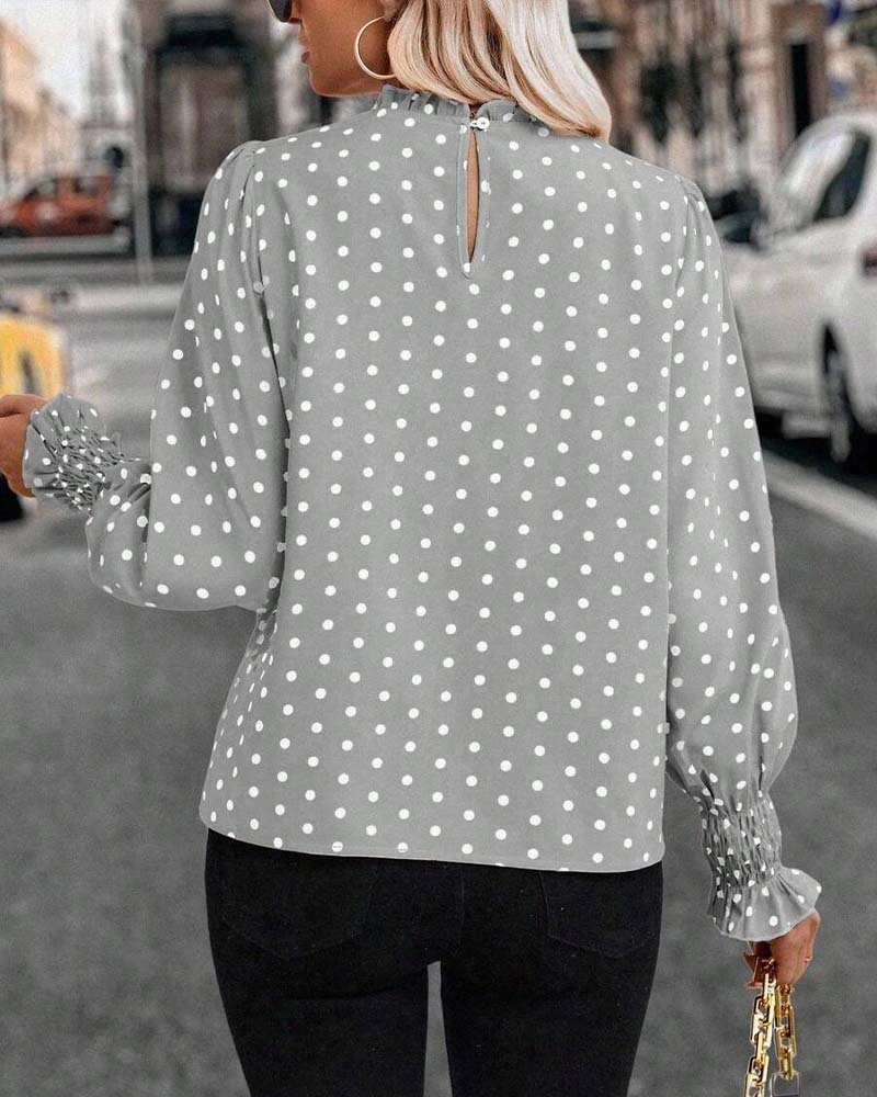 Polka Dot Long-Sleeved Blouse