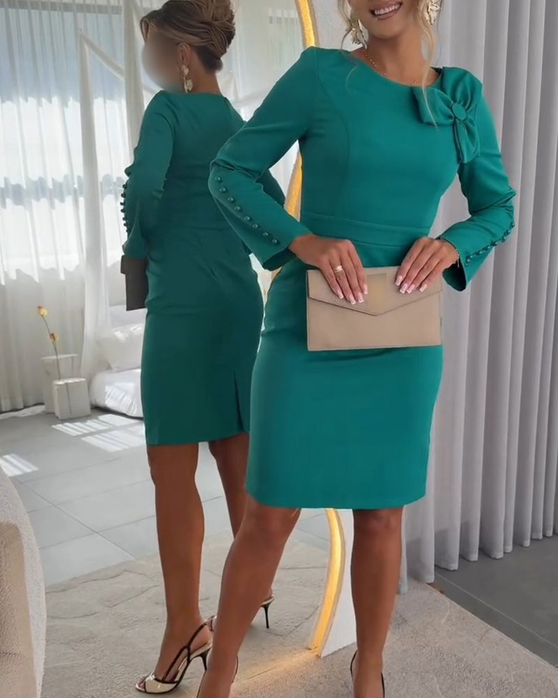 Bow Detail Long Sleeve Casual Dress