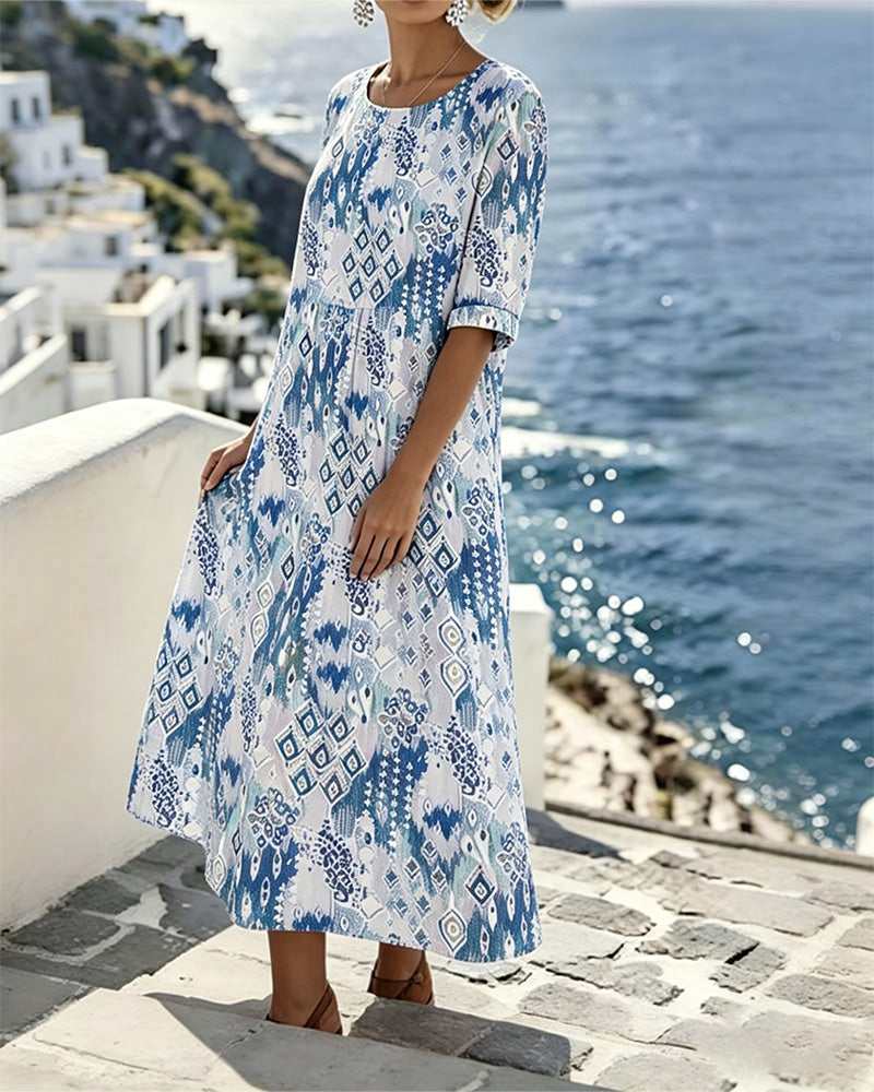 Round Neck Resort Print Dress