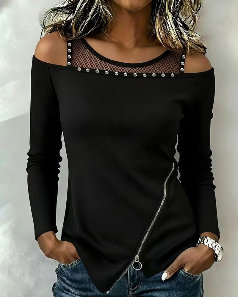 Mesh Zip Irregular Top