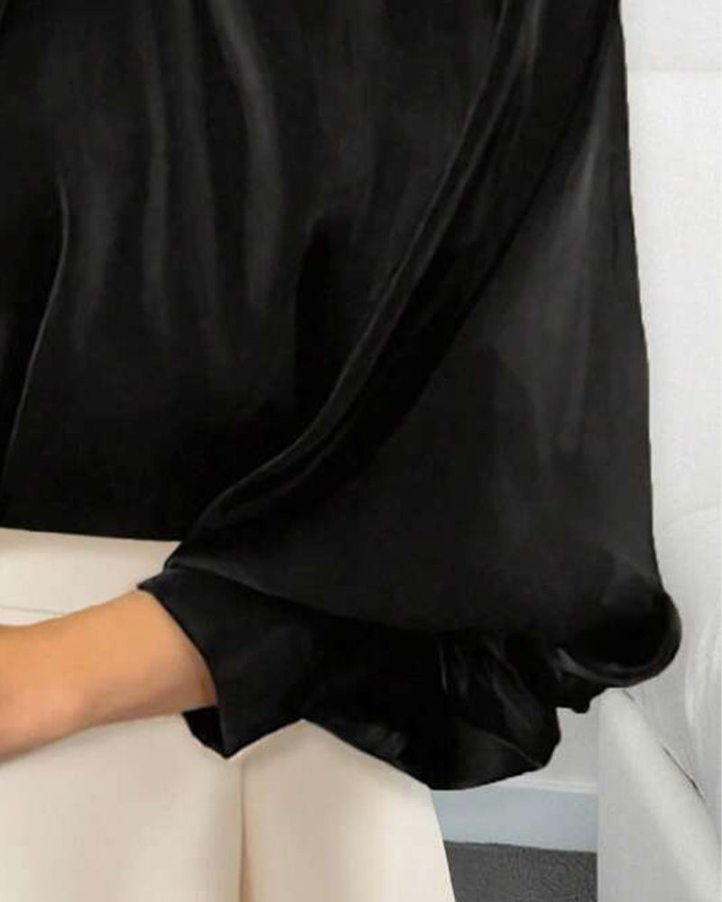 Lantern Sleeve High Neck Blouse