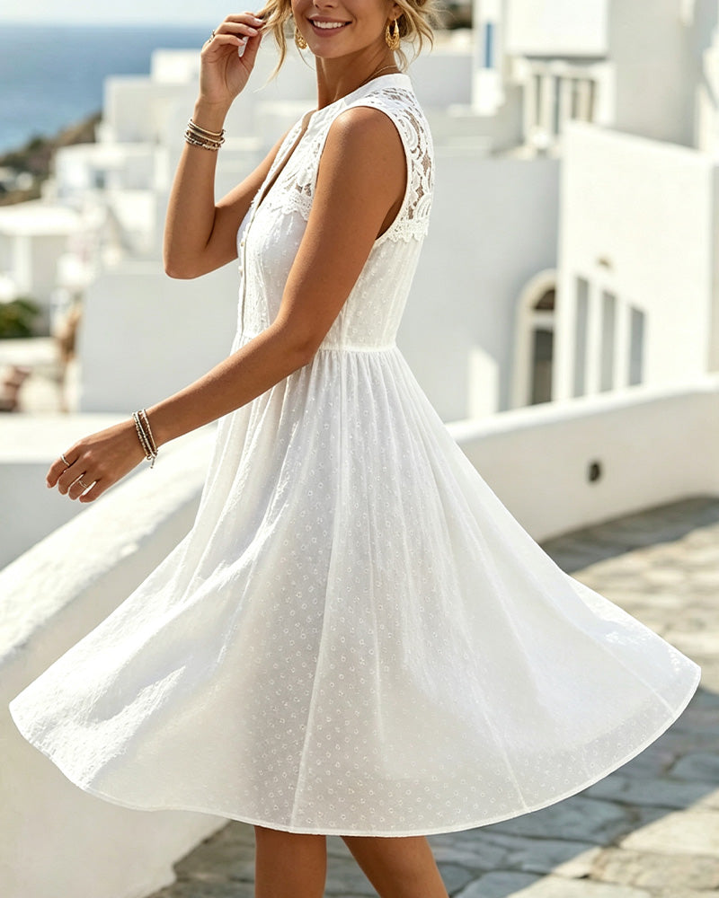 Sleeveless V-Neck Lace Patchwork Dress