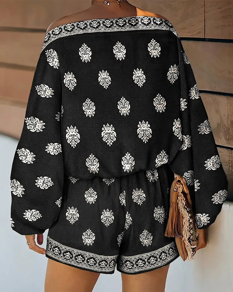 Women's 2 Pieces Outfit Boho Top and Shorts Set
