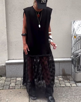 Sleeveless Mesh Patchwork Dress