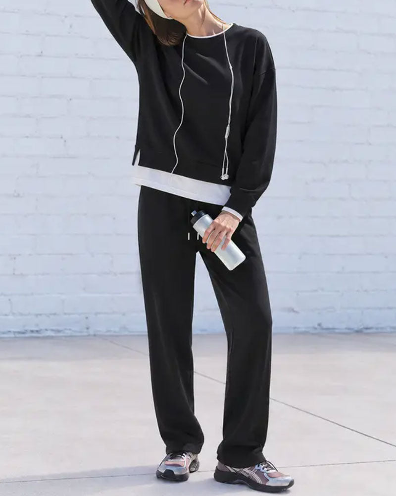 Solid Color Long Sleeve Two Piece Set