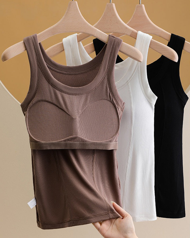 Solid Color Built In Bar Cami Top