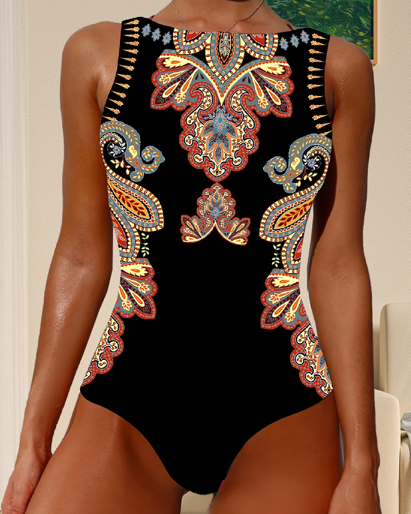 Paisley Sleeveless One-Piece Swimsuit