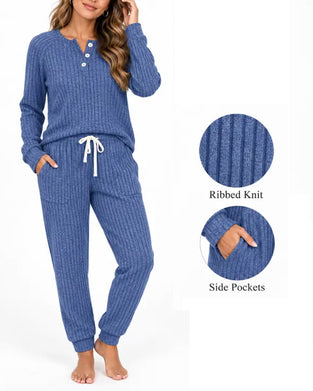 Henley Collar Pinstripe Knit Suit