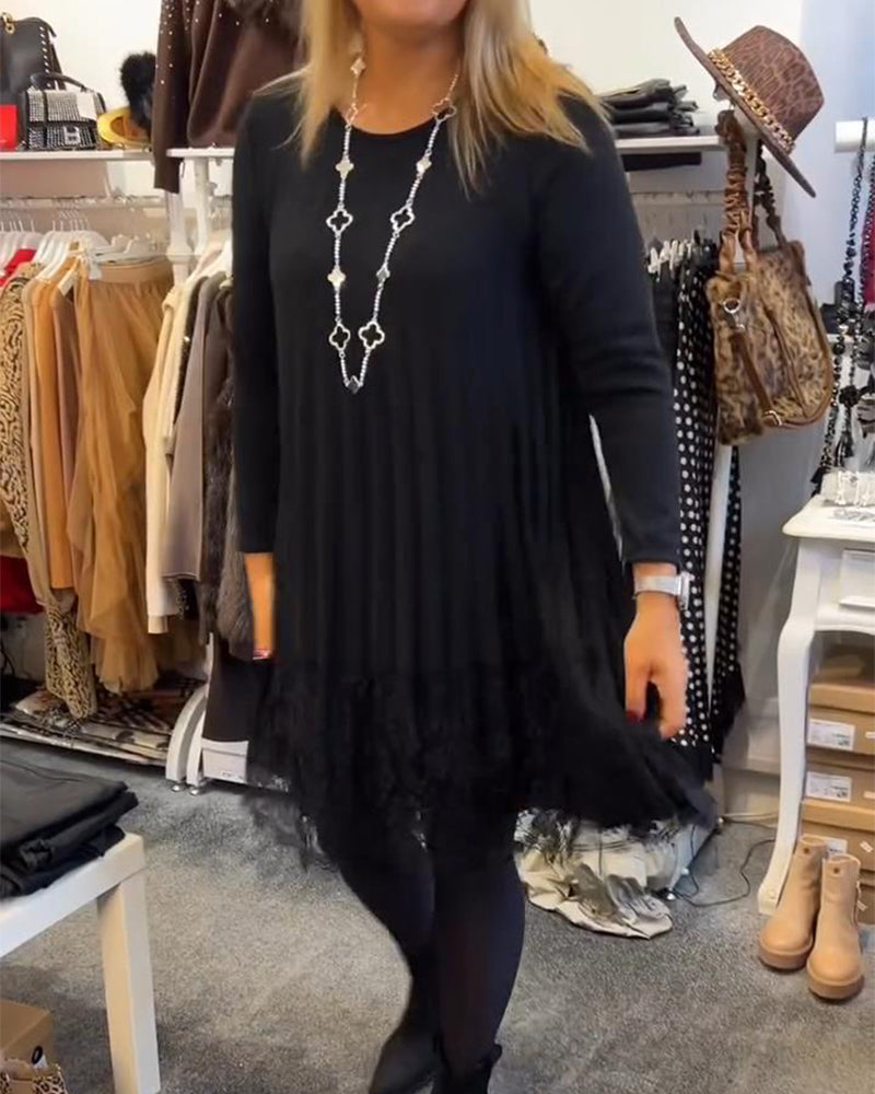 Round Neck Pleated Loose Dress