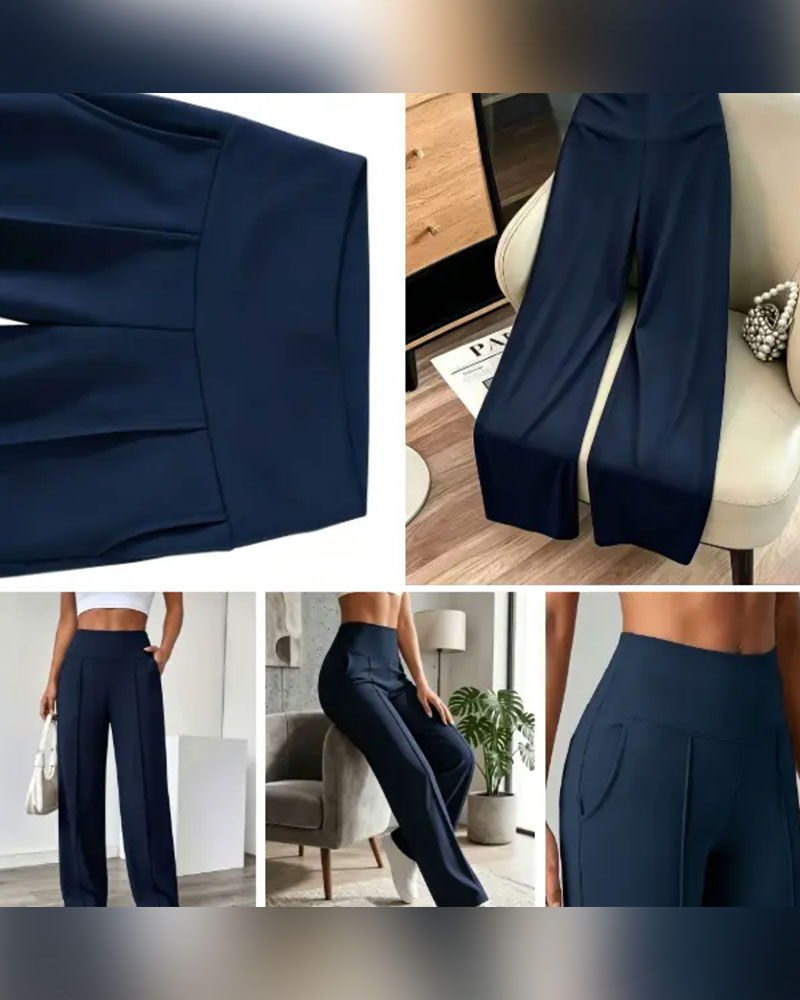 High Waist Pocket Wide-Leg Long Pants