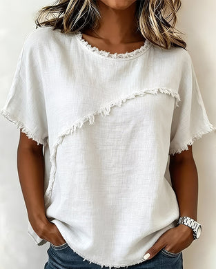 Casual Round Neck Short Sleeves Blouse
