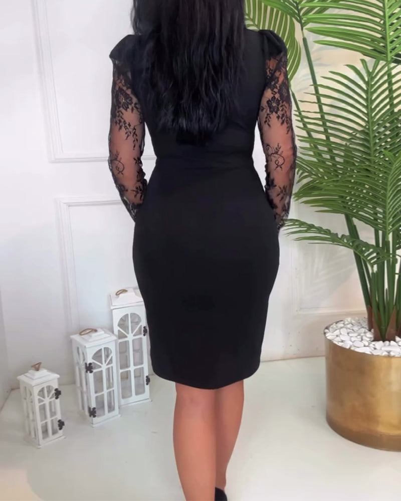 V-neck solid color slim dress