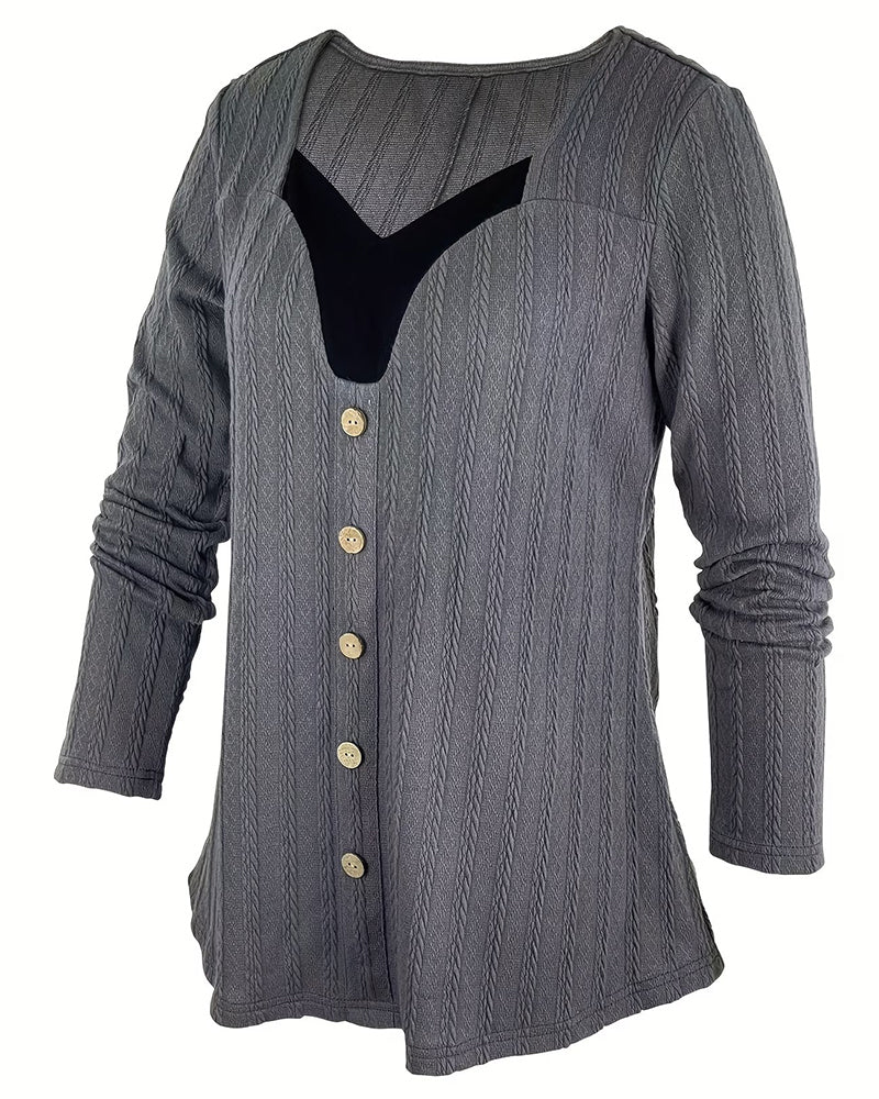 Ribbed Buckle Color Block Top