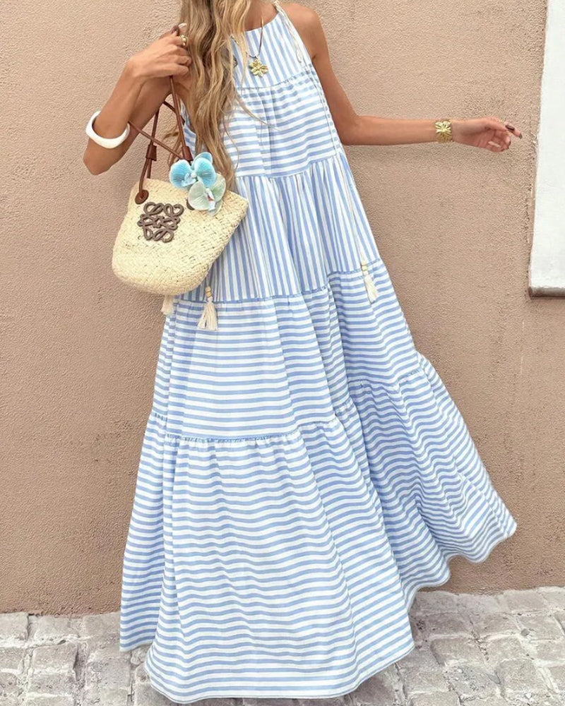 Striped Halter Tiered Dress