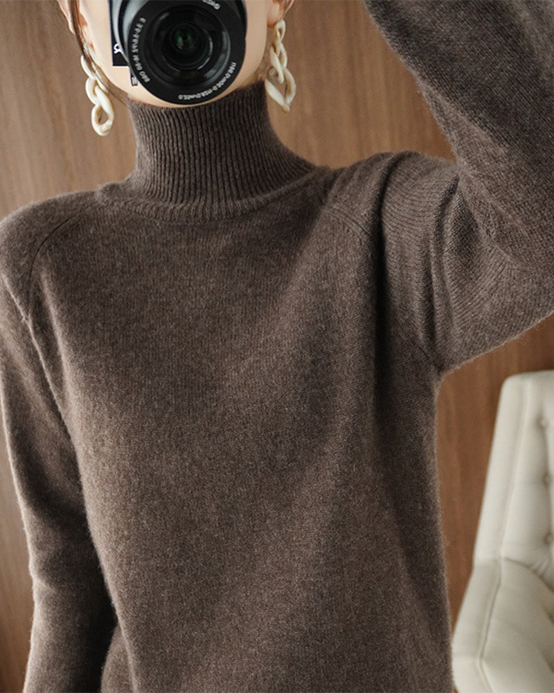 Simple solid color high collar long sleeve sweater