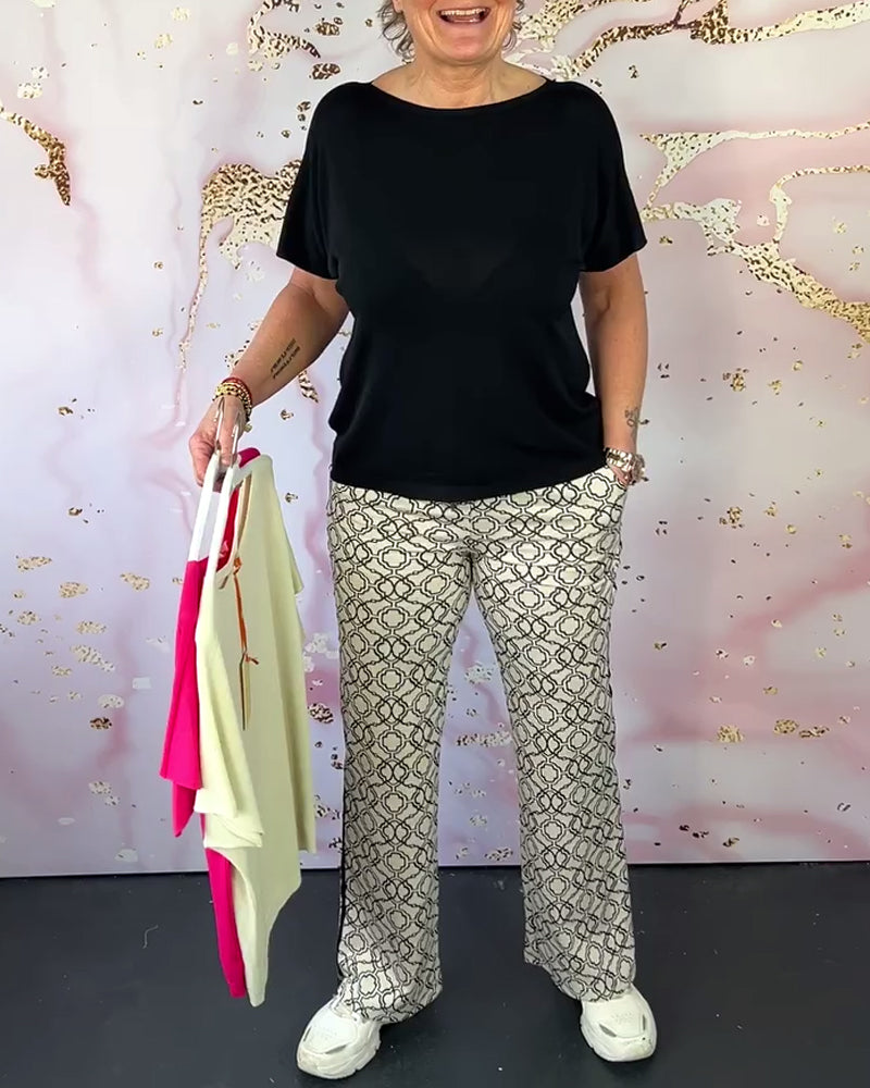 Solid color round neck casual T-shirt