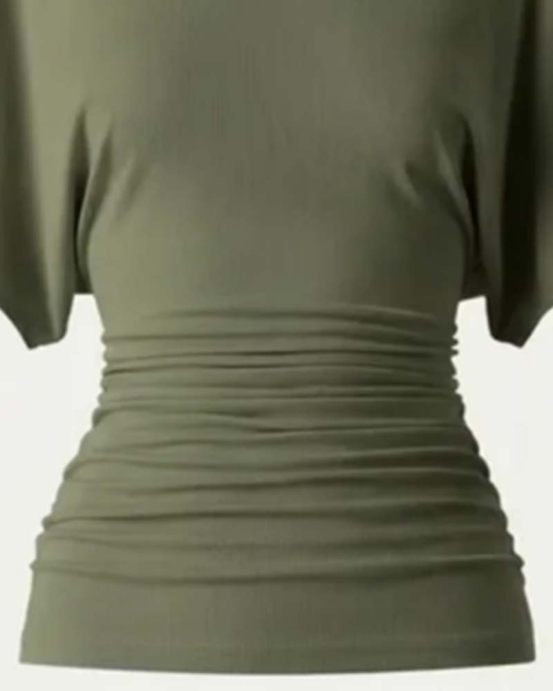 Casual Solid Pleated Short Sleeve Blouse